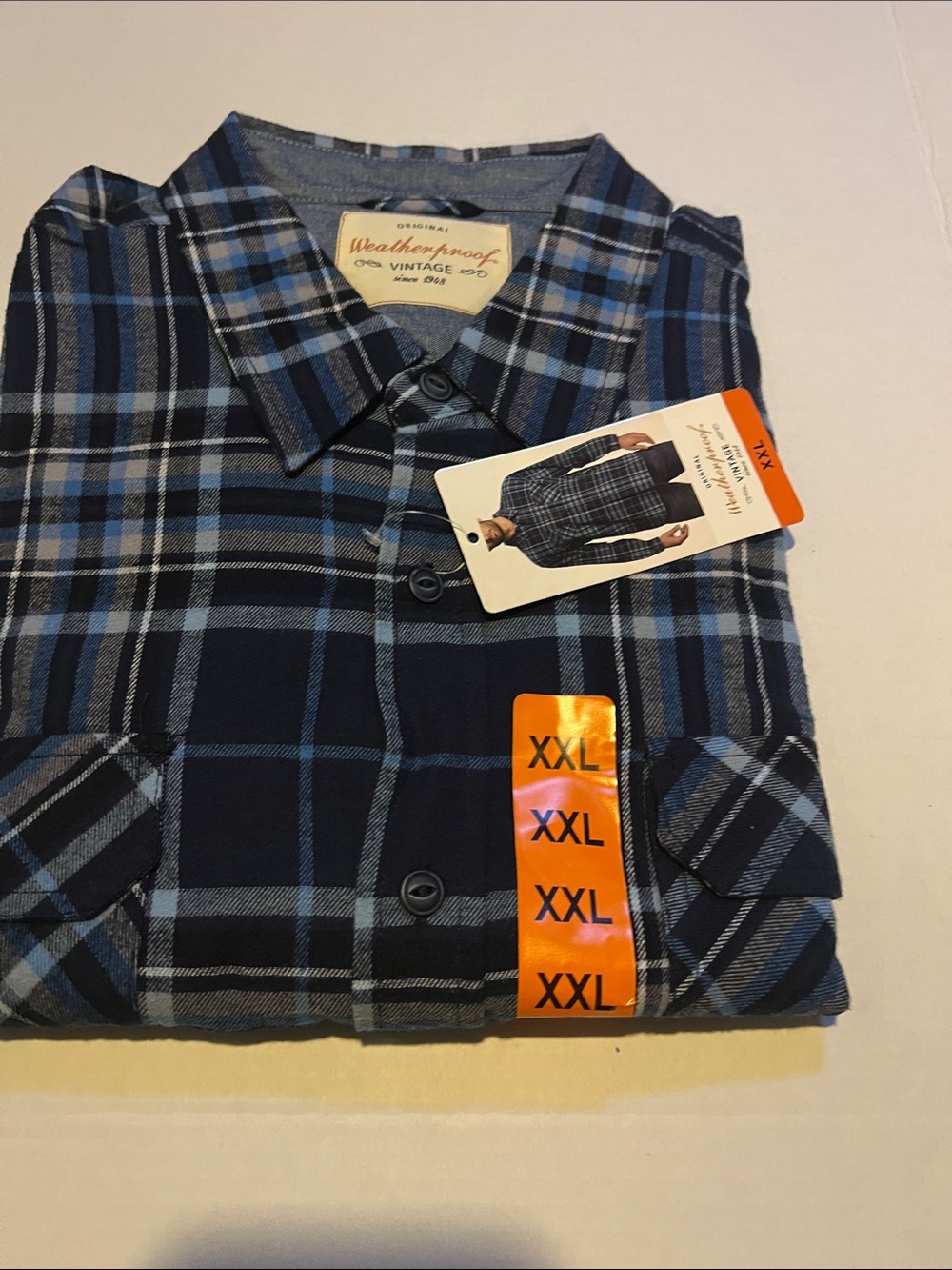 Weatherproof Vintage Navy & Light Blue Plaid Long Sleeve Shirt - XXL